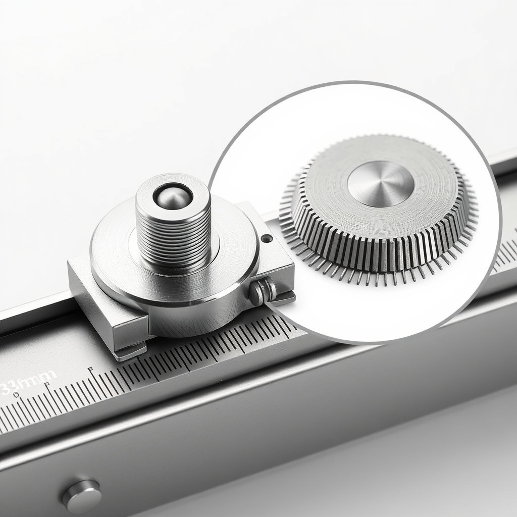 A clean photorealistic photo of a magnified view of a magnetic reed switch and a metal dia