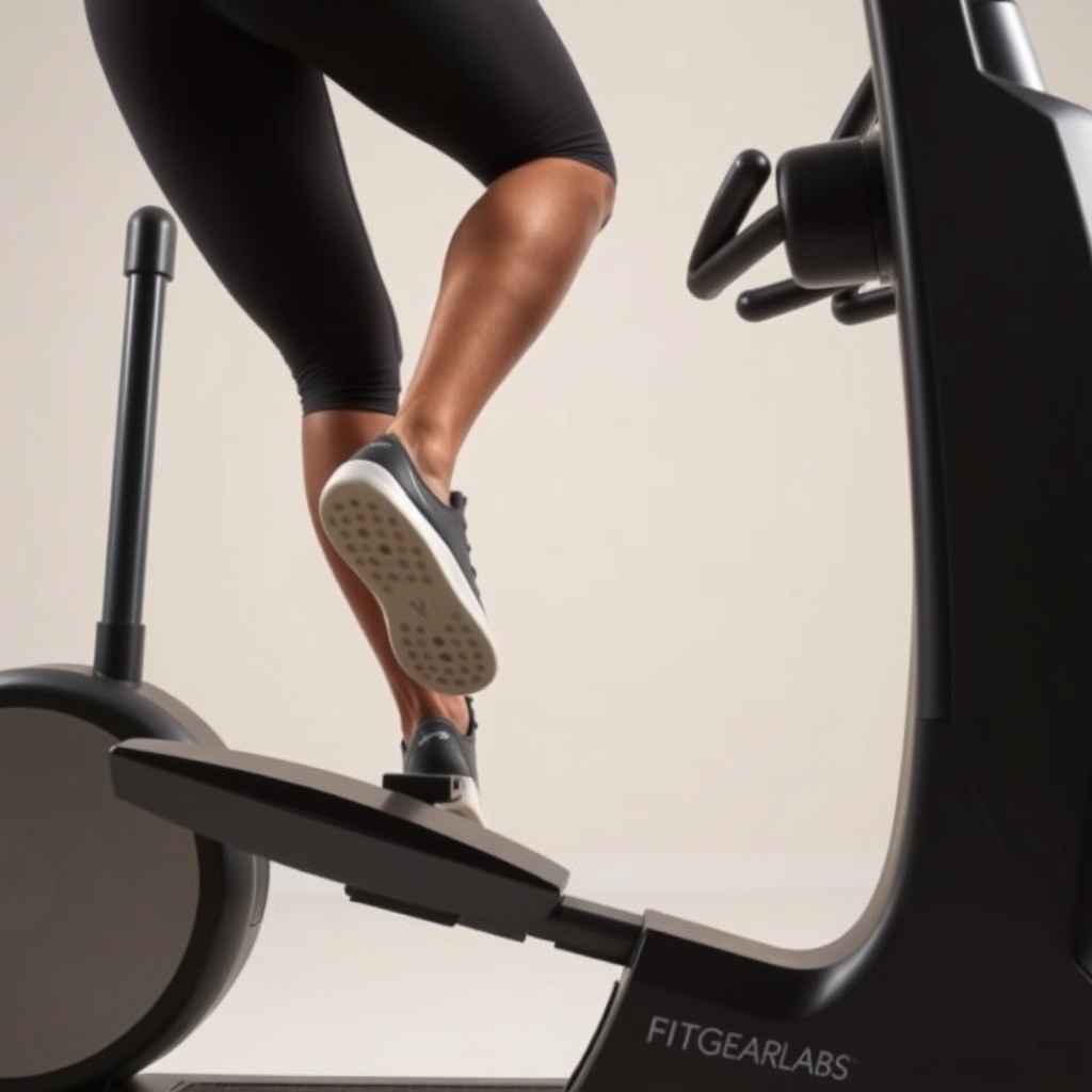 Full-body view of a FitGearLabs Sync 3000 elliptical with a person using it