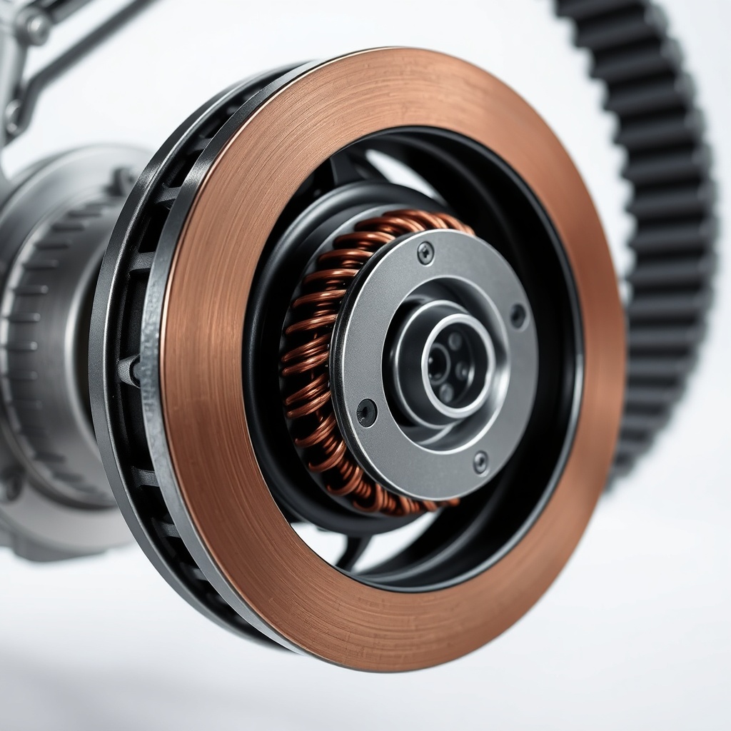 Close-up of the Sync 3000's electromagnetic brake unit showing the copper coils and neodym