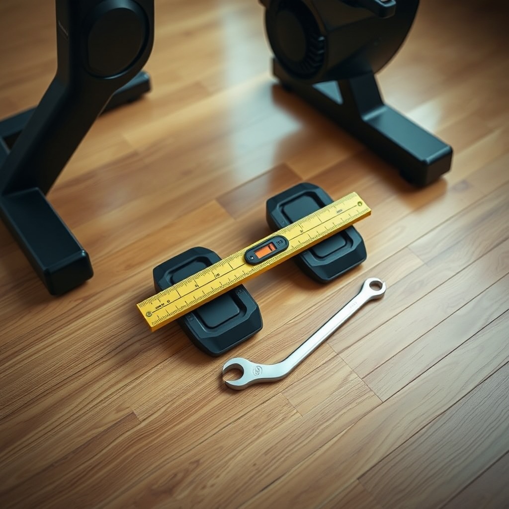 <clean photorealistic photo/illustration showing the FitGearLabs Sync 3000 on a wooden flo