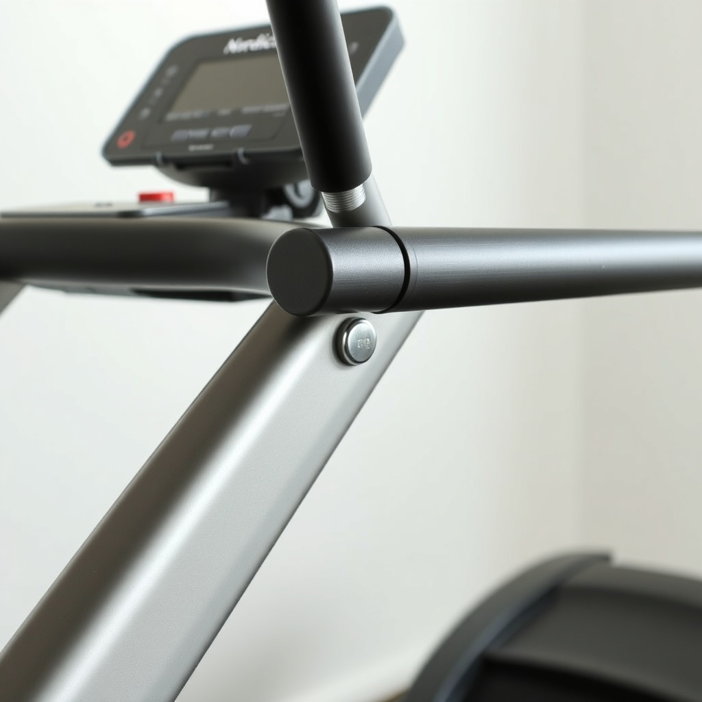 A clean photorealistic close-up of the NordicTrack Commercial 1750's front lift mechanism