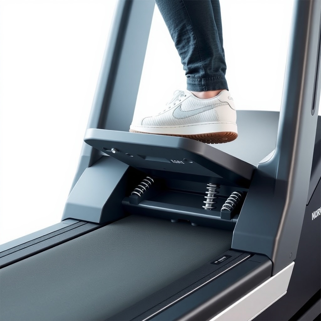A photorealistic photo of the FlexSelect cushioning system mechanism under the NordicTrack