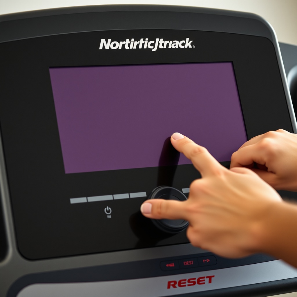 A clean photorealistic photo of a NordicTrack Commercial 1750 treadmill console with a bla