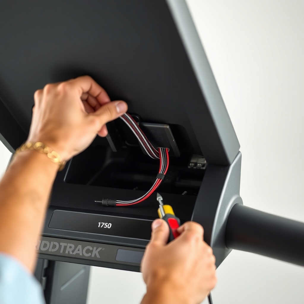 A clean photorealistic photo of a person checking the ribbon cable inside the console mast
