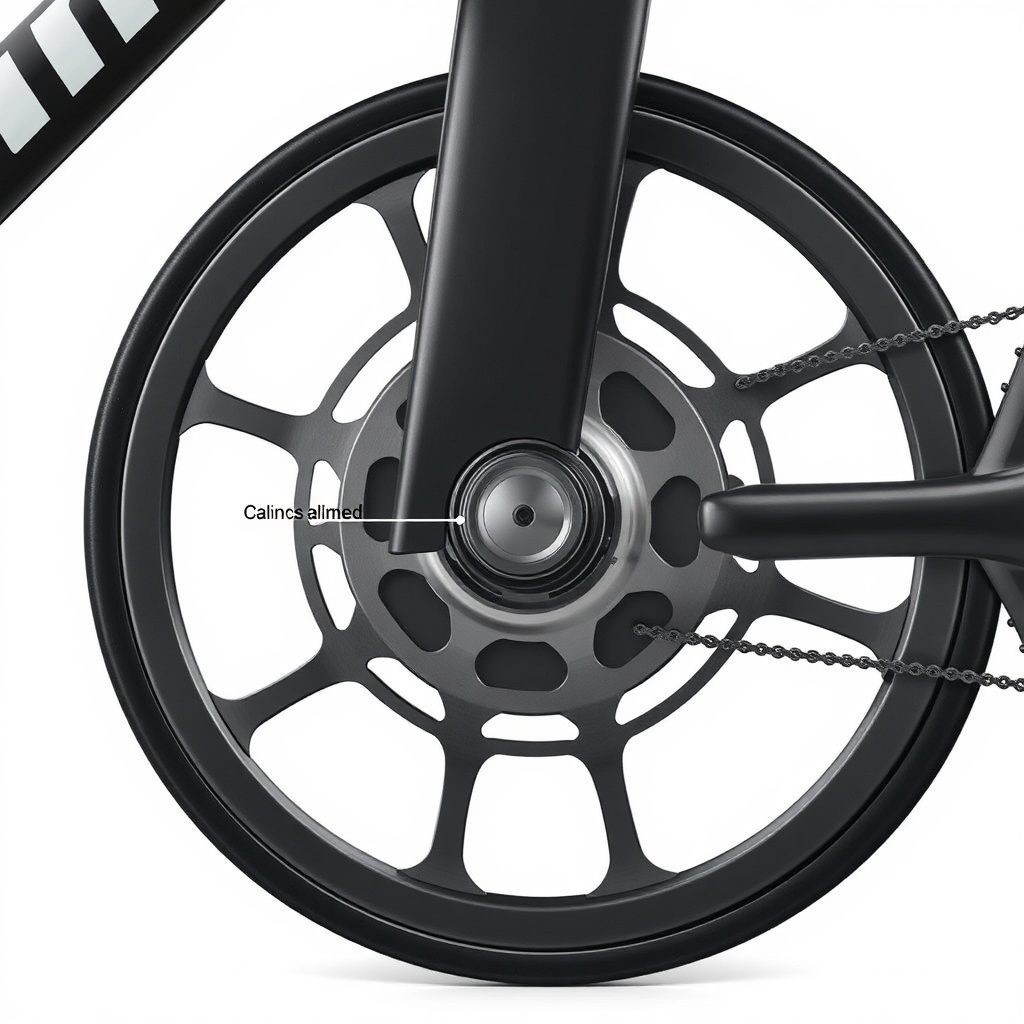 <clean photorealistic photo/illustration of a Peloton bike pedal crank area showing the ca