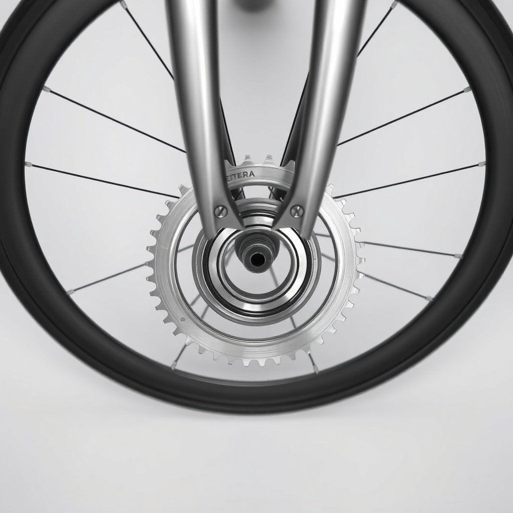 Overhead view of a Peloton Bike+ bottom bracket area with crank arms removed