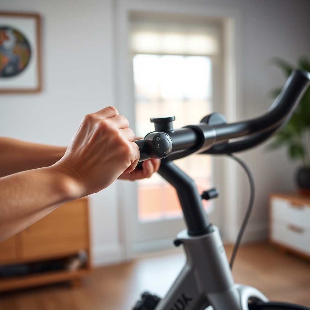 A photorealistic photo of a Peloton Bike+ in a home gym