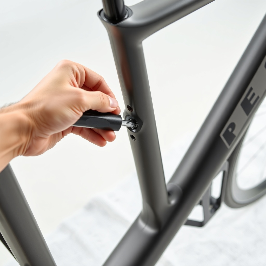 A clean photorealistic photo showing a person's hand holding a 4 mm hex key near the two m